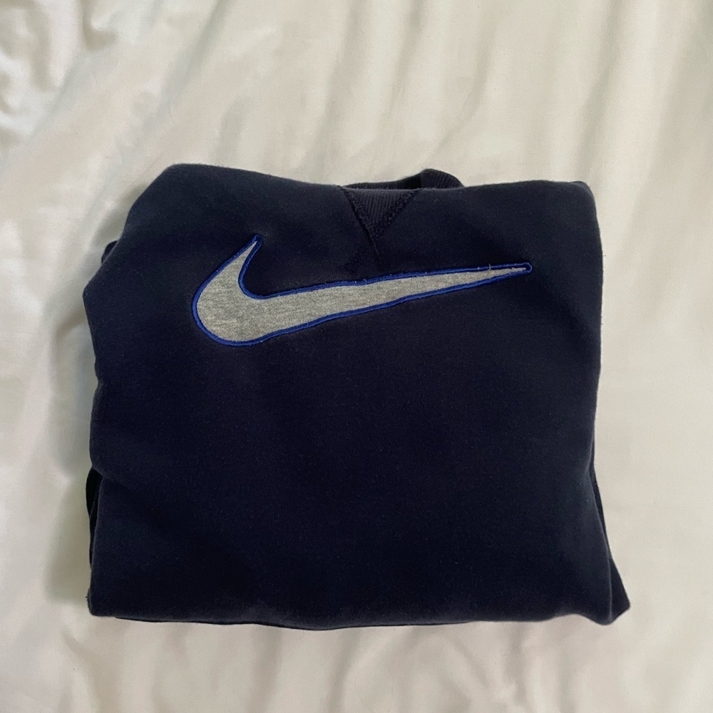 Nike Embroidered Navy Blue Hoodie Boys L But Can Fit Womens XS